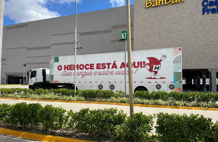 Unidade móvel do Hemoce realiza coletas de sangue no Terrazo Shopping até domingo (25)