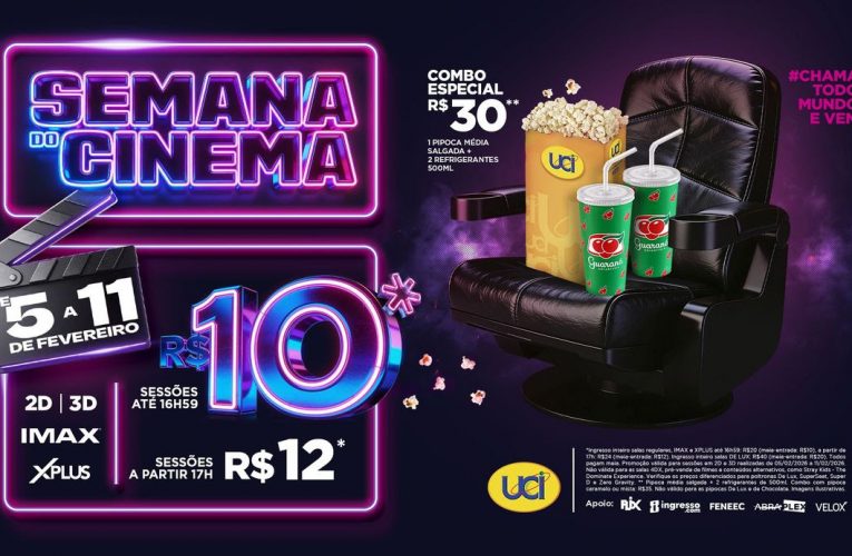 UCI tem ingressos a partir de R$10 durante a Semana do Cinema; sessões nas salas VIP UCI DE LUX custam R$20